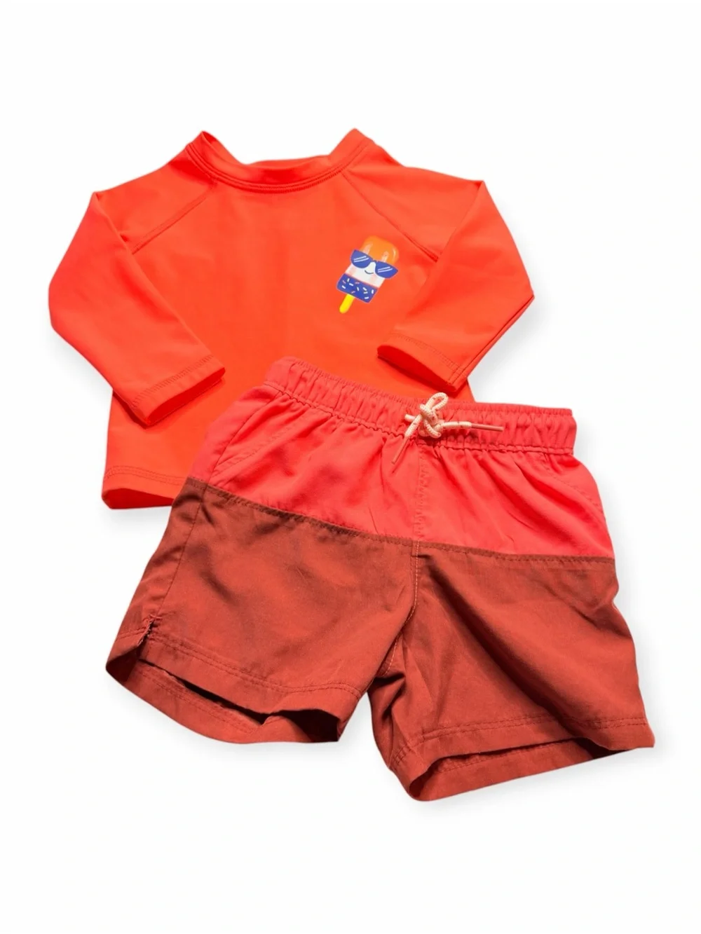 Old Navy Boys Swim Set 6-12M Long Sleeve Rash Guard Swim Trunks Popsicle